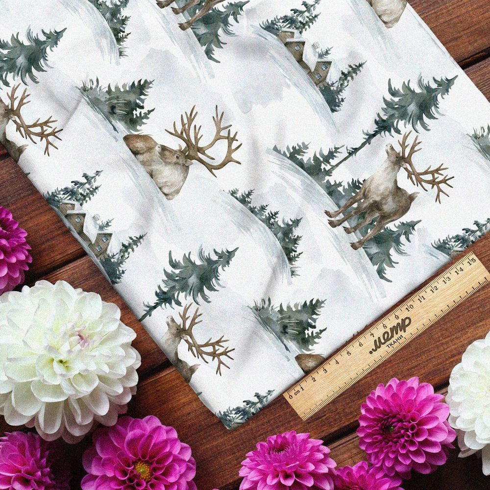 Ткань оксфорд 600 лось на зимнем пейзаже