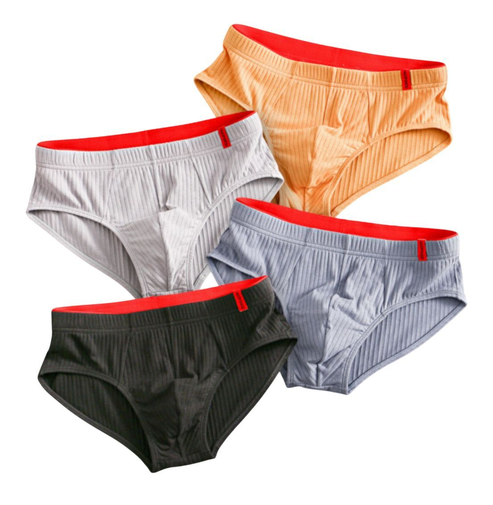 Набор из 4 мужских трусов-брифов из ткани в рубчик (Размер: XL) (Цвет: разноцветный)