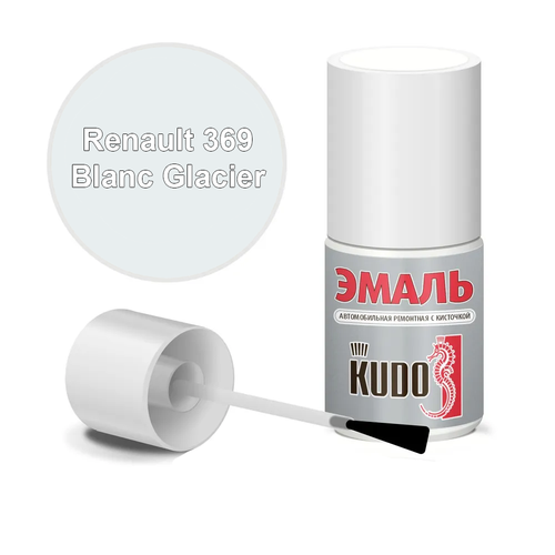 KUDO Эмаль автомобильная ремонтная с кисточкой "Renault 369 Blanc Glacier" (белый) KU-72102 (15мл)