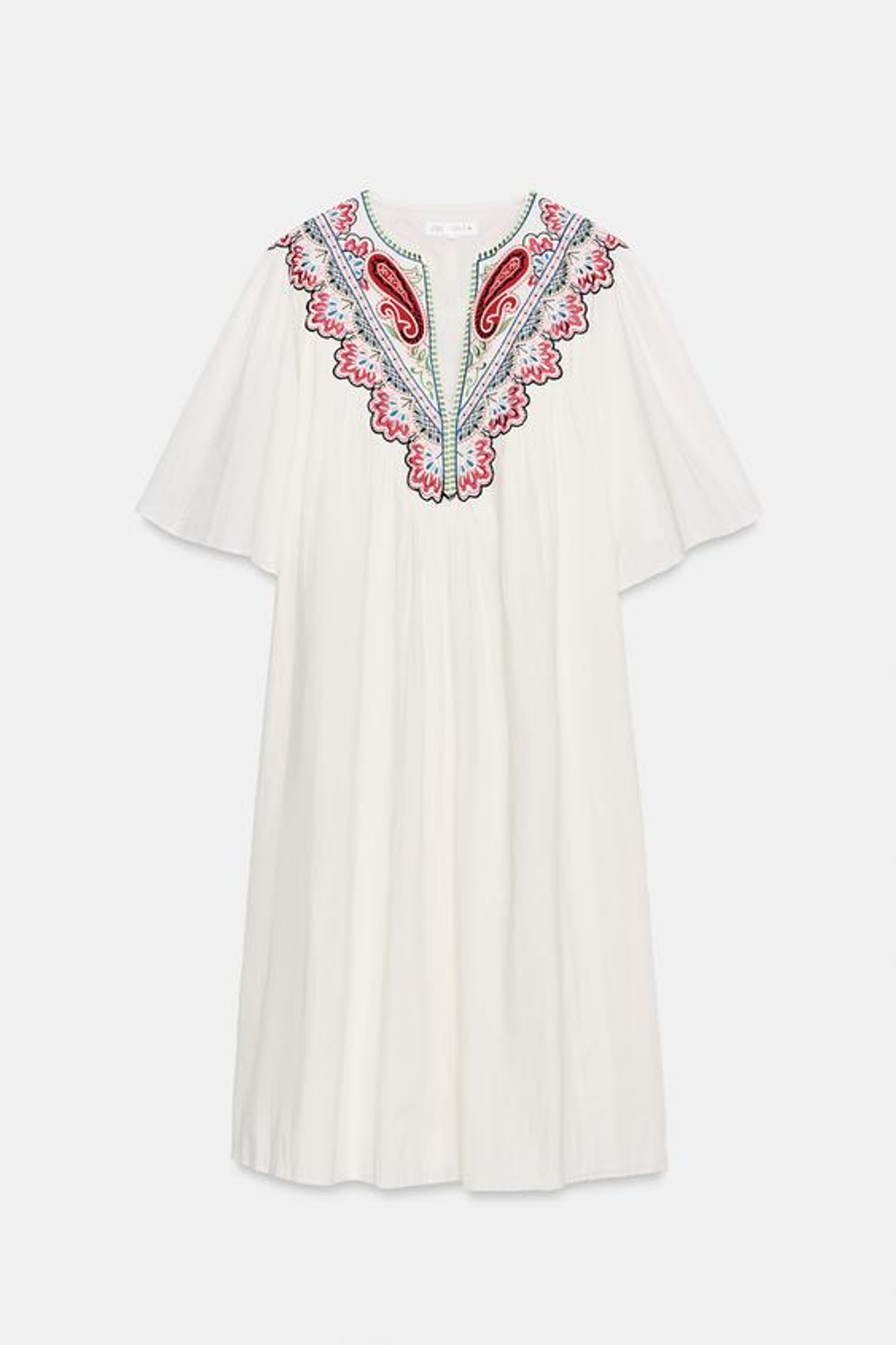 ZARA ПЛАТЬЕ МИДИ С ВЫШИВКОЙ — ZW COLLECTION, ЖЕЛТОВАТО-БЕЛЫЙ