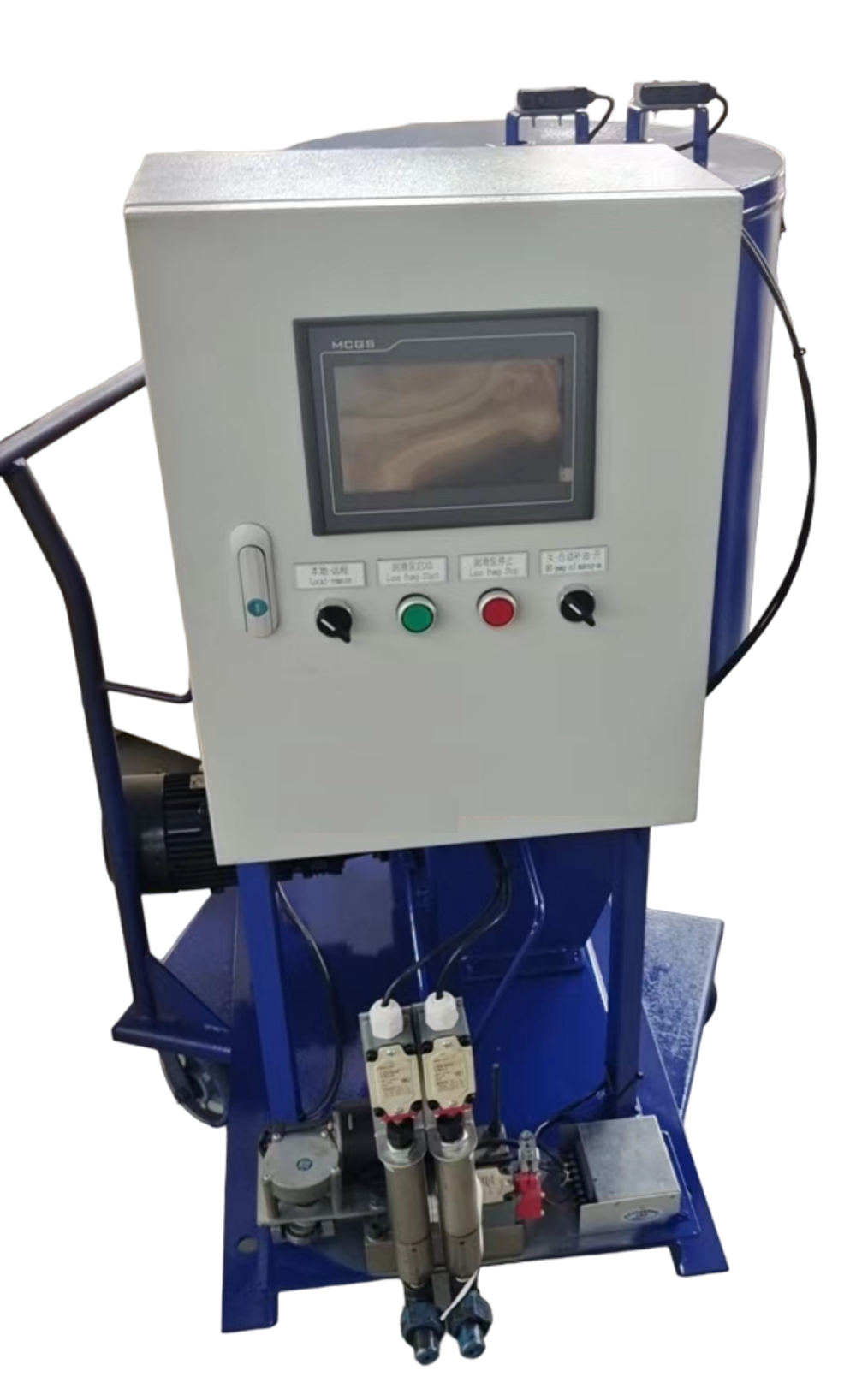 GDK03 with PLC / DRB9-P365Z with control system - Станция смазки электрическая для двухлинейных систем, рабочее давление до 400 бар, подача 365 мл/мин, мощность двигателя 1,5 кВт, объем бака 100 литров; тип станции - Станция с системой управления с набором клапанов для управления, шкафом управления на базе ПЛК