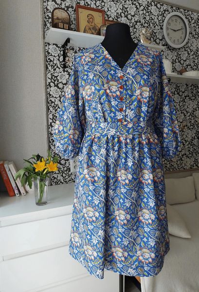 Wandle СИНИЙ, В СТИЛЕ У. МОРРИСА, остаток 0,85 см 100% хлопок Handmade Fabrics 3