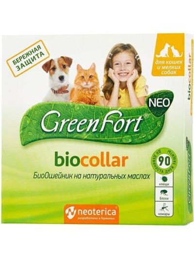 Биоошейник GreenFort NEO для кошек и мелких собак, 40 см, 2 шт
