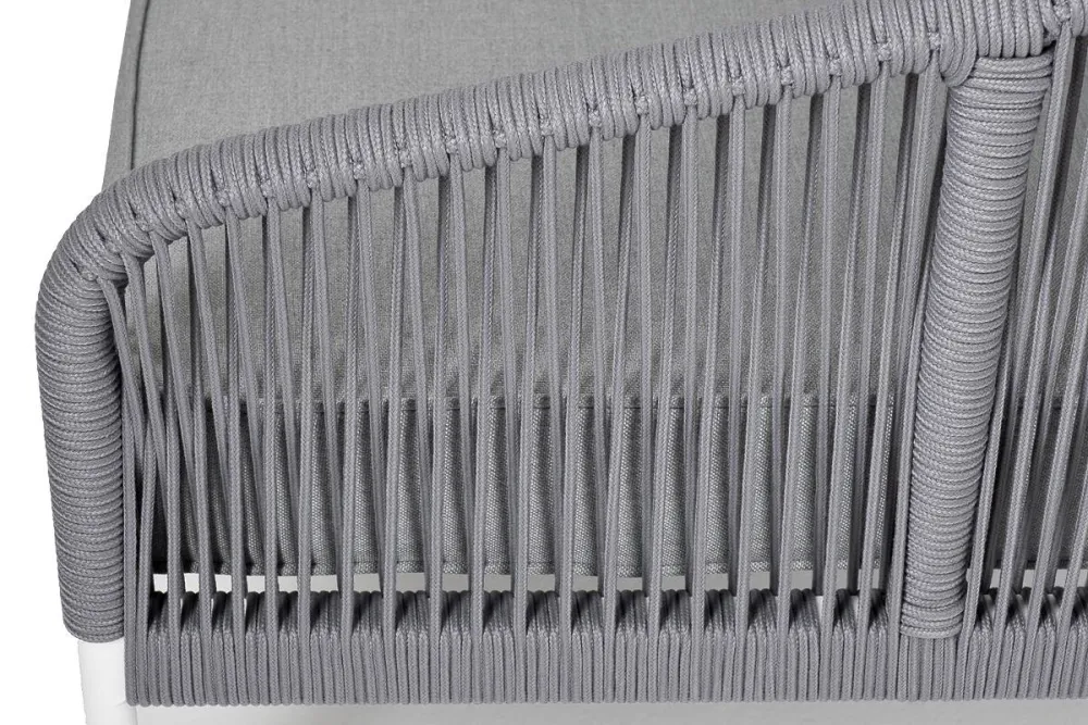 "Канны" левый модуль плетеный из роупа, каркас алюминий белый шагрень, роуп светло-серый круглый, ткань светло-серая