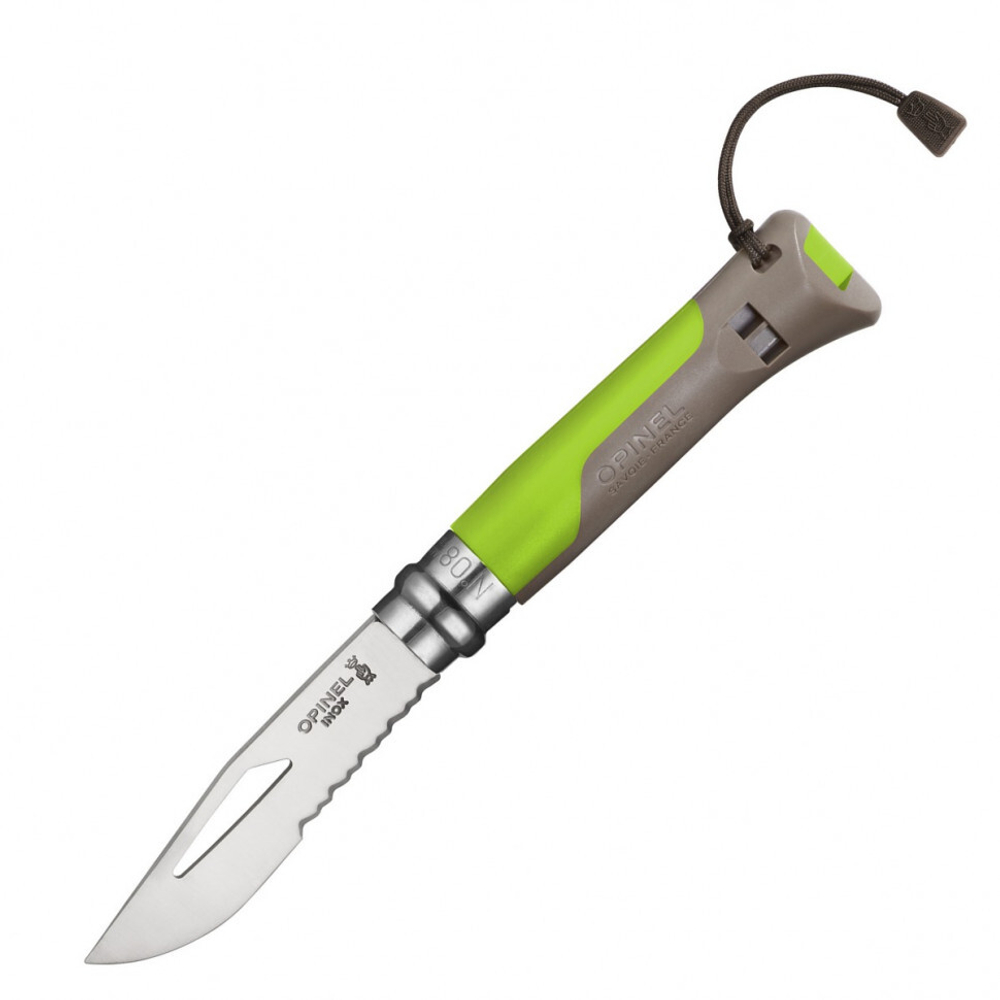 Нож Opinel №8 Outdoor Earth, зеленый, со свистком