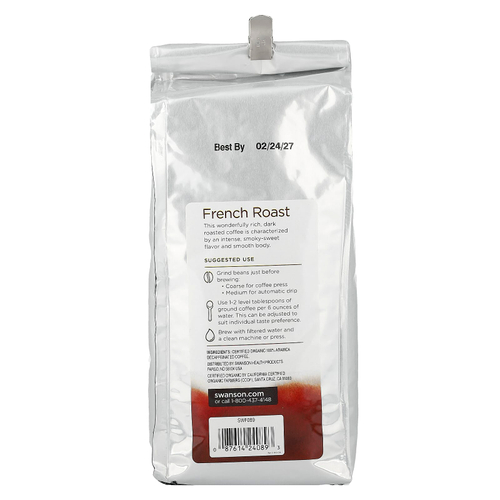 Swanson, органический кофе французской обжарки, цельные зерна, темная обжарка, без кофеина, 454 г (16 унций)