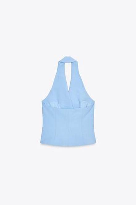 ZARA ЖИЛЕТ-ХАЛТЕР НА ЗАПÁХЕ, НЕБЕСНО-ГОЛУБОЙ