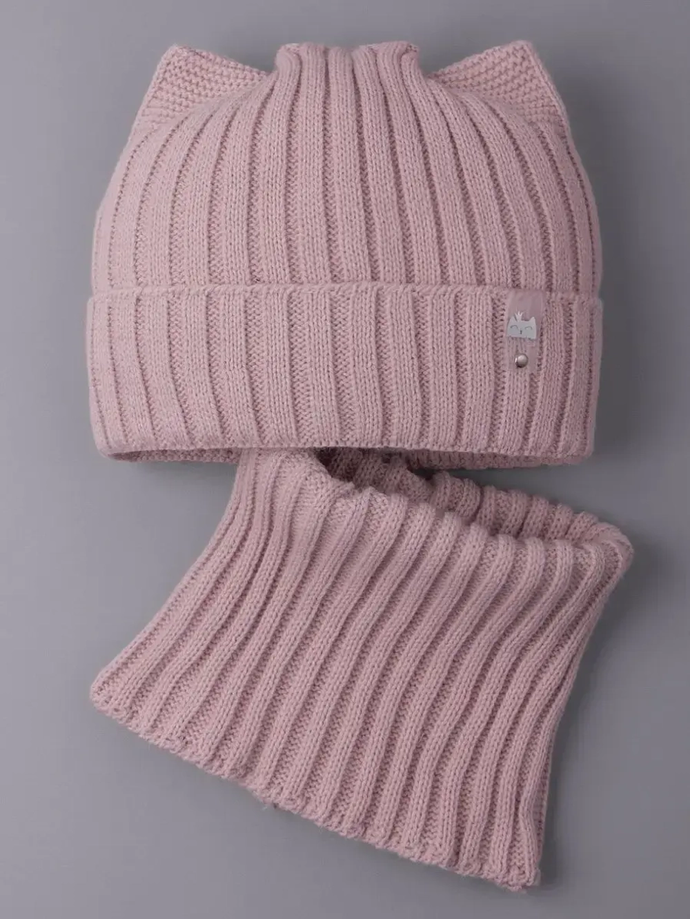 Шапка для девочки осенняя c ушками и снуд