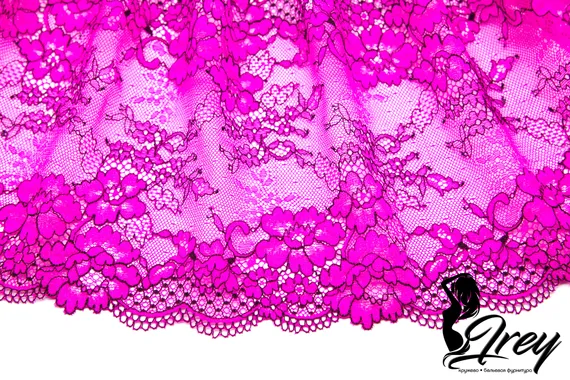 03-193 Кружево эластичное 19 см, фуксия/черный