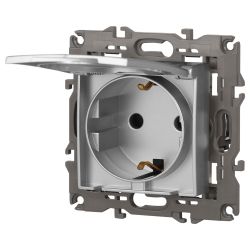 Розетка ЭРА Elegance 14-2103-03 с заземлением 2P+E Schuko со шторками с крышкой 16A-250В IP20 алюминий