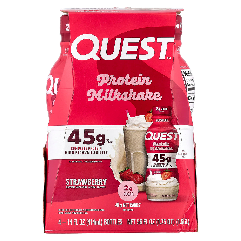 Quest Nutrition, Протеиновый молочный коктейль, клубника, 4 флакона по 414 мл (14 жидк. Унций)