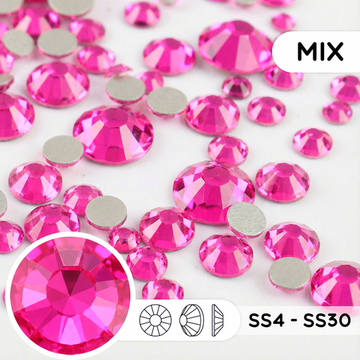 Набор страз холодной фиксации из стекла, цвет Fuchsia, форма Round