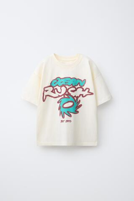 ZARA ФУТБОЛКА С ПРИНТОМ, БЕЛЫЙ