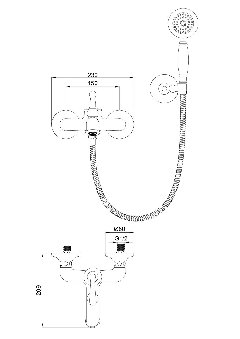 Смеситель для ванны с душем WONZON & WOGHAND STEAM, Хром (WW-88639008-CR)