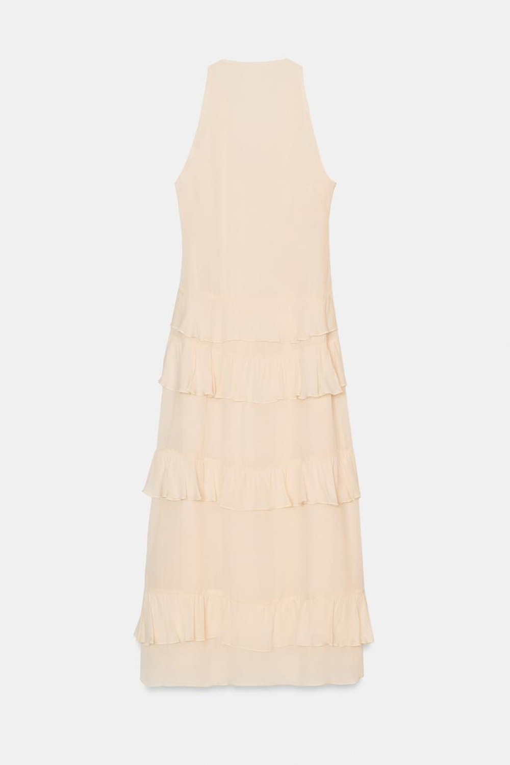 ZARA ПЛАТЬЕ МИДИ С ВОЛАНАМИ, КРЕМОВЫЙ