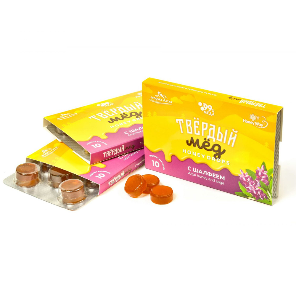 Карамель медовая твердый мёд, с шалфеем / 30г (Honey Way)