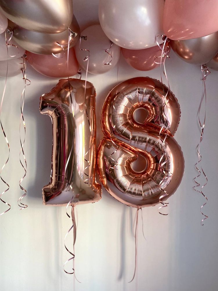 Воздушные шары на восемнадцатилетие розовое золото/пудра №3528
