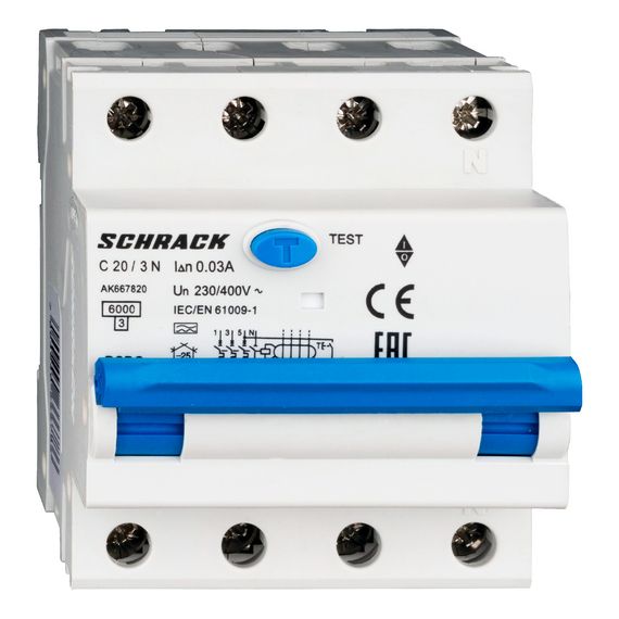 Дифавтомат Schrack Technik 3P+N C 20A 30mA тип A 6kA AK667820-- (АВДТ)