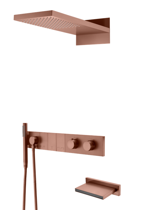 Встроенная душевая система с изливом ZODIAC с термостатом, трехпозиционная Brushed Bronze
