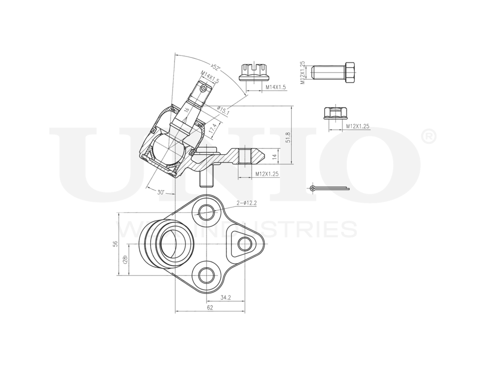 Опора шаровая передняя нижняя UNIO SSP-20005