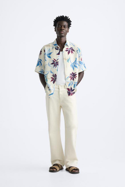 ZARA РУБАШКА ИЗ ТКАНИ С ЦВЕТОЧНЫМ ПРИНТОМ, ЛИЛОВЫЙ