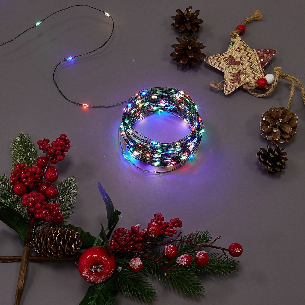 ULD-S2000-200-DGA MULTI IP20 DEW Гирлянда светодиодная Роса. 20м. 200 светодиодов. Разноцветный свет. Провод зеленый. ТМ Uniel