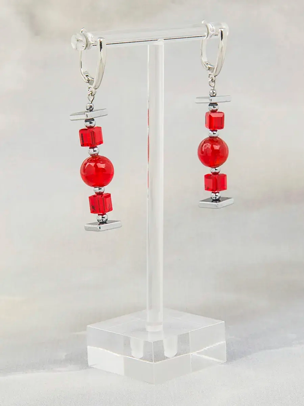 Серьги женские бижутерия из муранского стекла красные