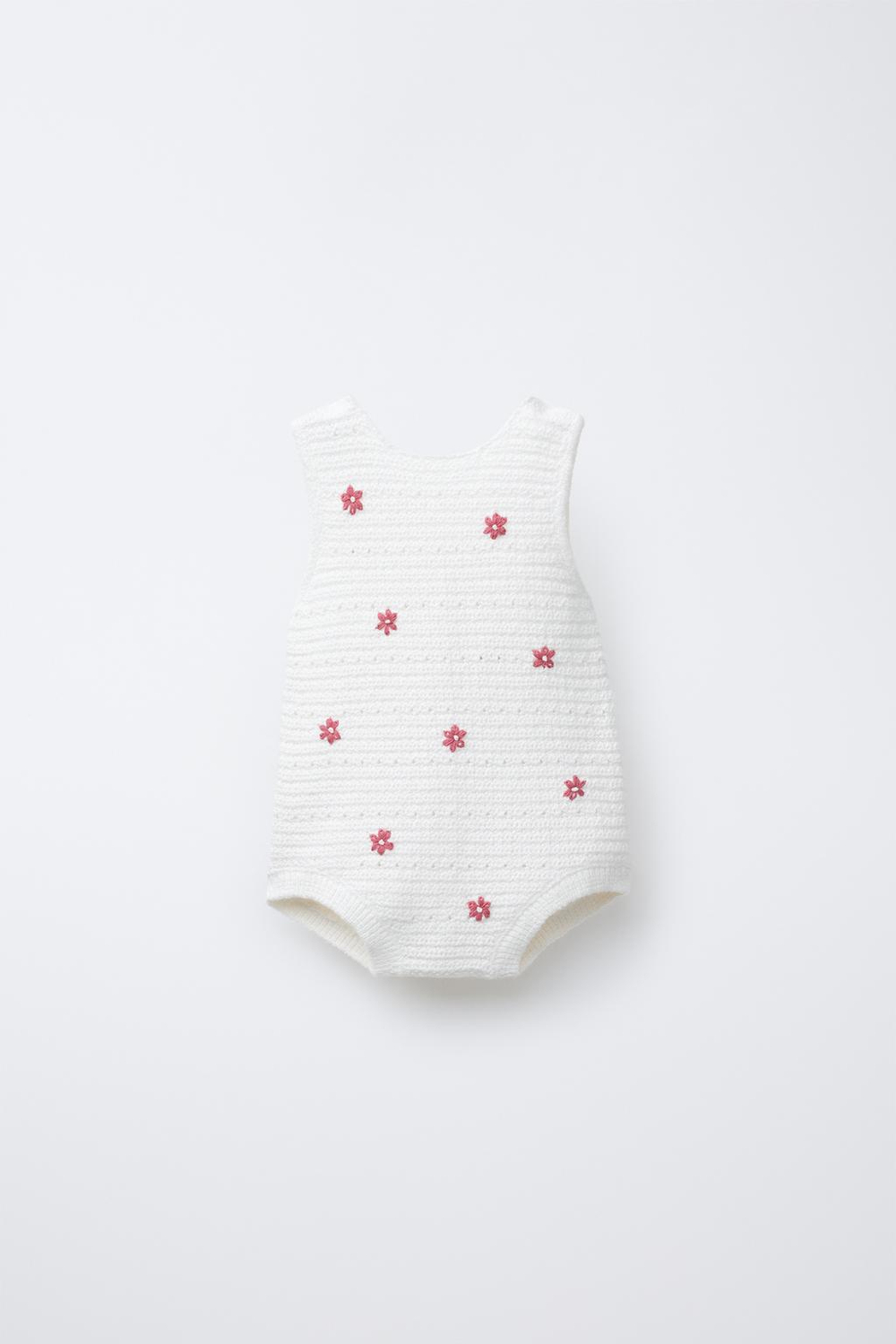 ZARA ТРИКОТАЖНЫЙ КОМБИНЕЗОН С ЦВЕТОЧНОЙ ВЫШИВКОЙ, ЭКРЮ