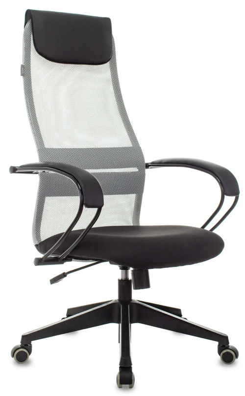 Кресло руководителя Бюрократ CH-607 светло-серый TW-02 сиденье черный сетка/ткань с подголов. крестов. пластик
