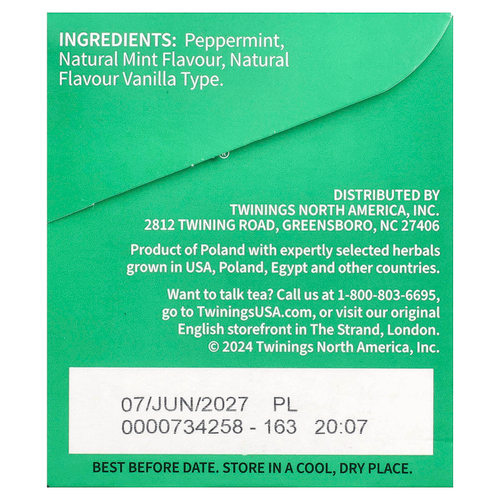 Twinings, ароматизированный травяной чай, с перечной мятой, без кофеина, 20 чайных пакетиков, 40 г (1,41 унции)