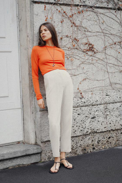 ZARA БРЮКИ С ВЫСОКОЙ ПОСАДКОЙ, СЛОНОВАЯ КОСТЬ