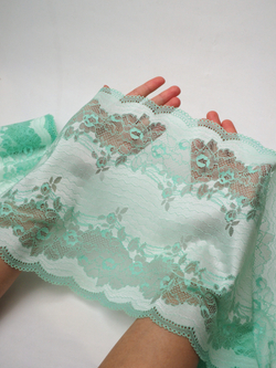 Эластичное кружево ментоловое ширина 24 см ОТРЕЗ 1,5 м