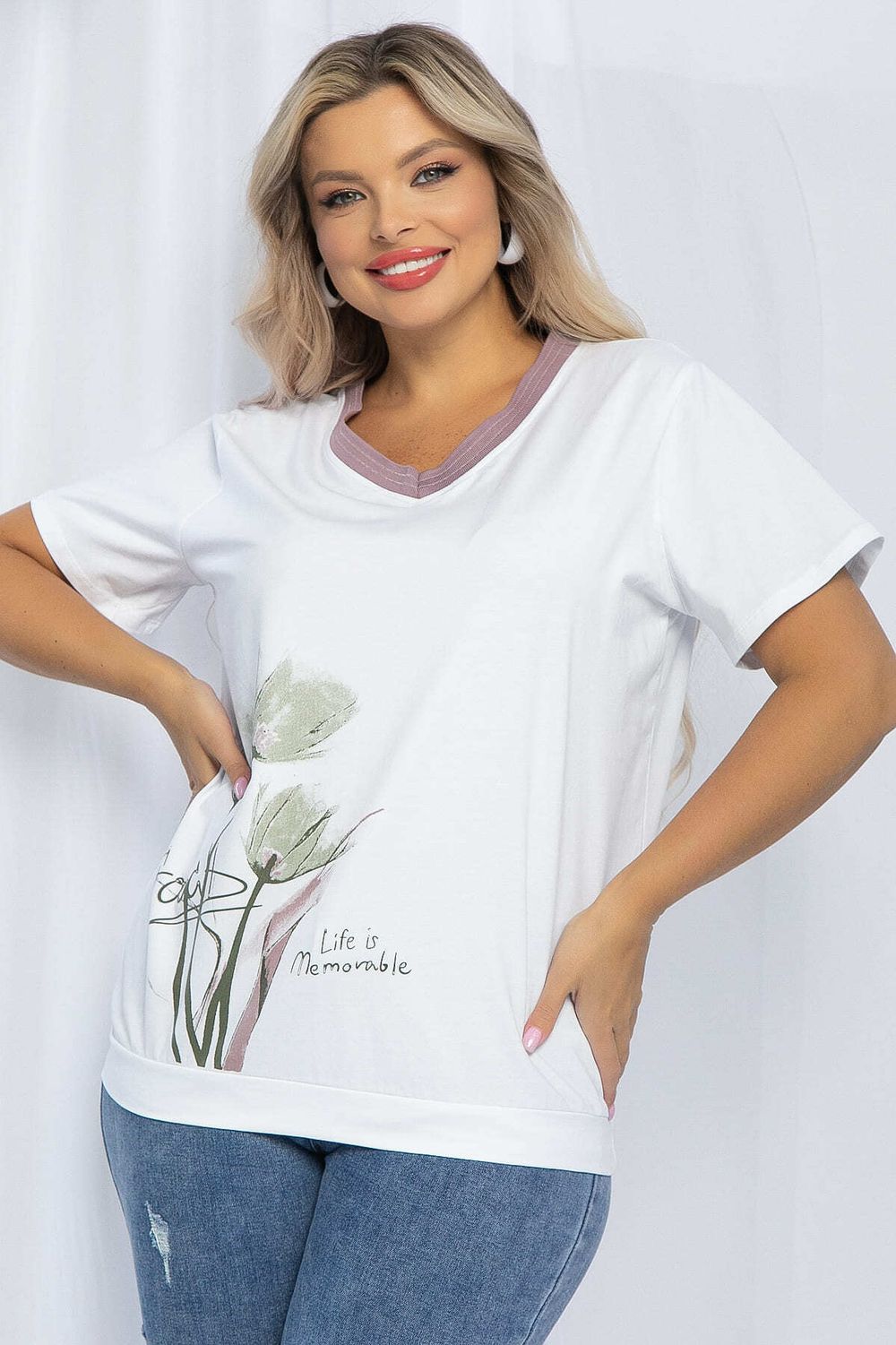 Блуза Лотус (бело-лиловая) Б13161-20М LT Collection