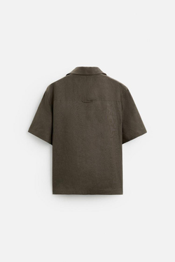 ZARA РУБАШКА ИЗ 100% ЛЬНА, СЕРОВАТО-КОРИЧНЕВЫЙ