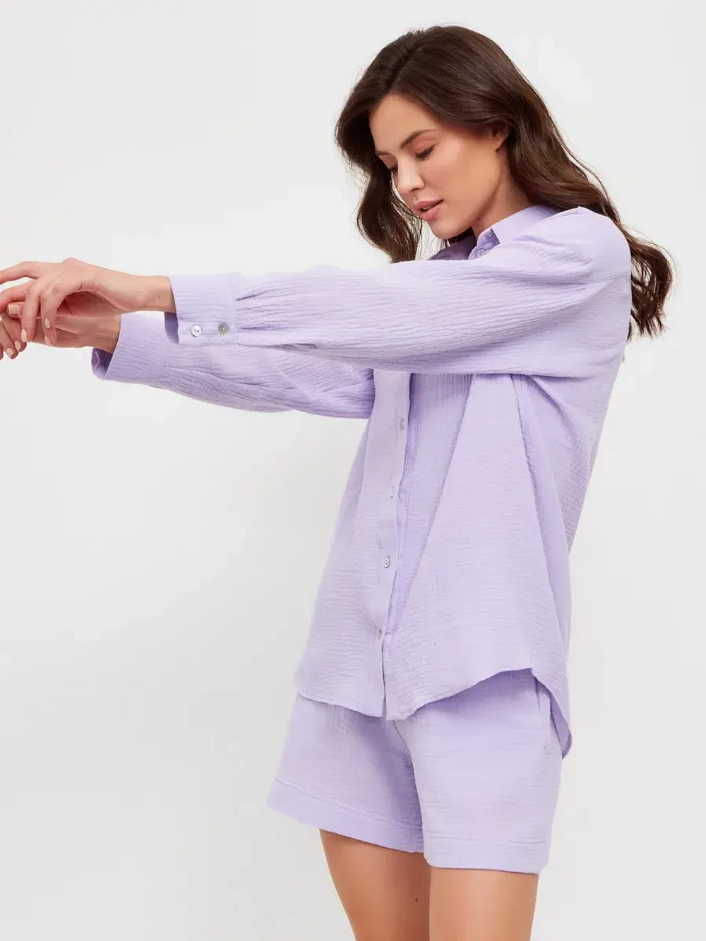 Костюм - пижама с шортами из муслина домашний оверсайз