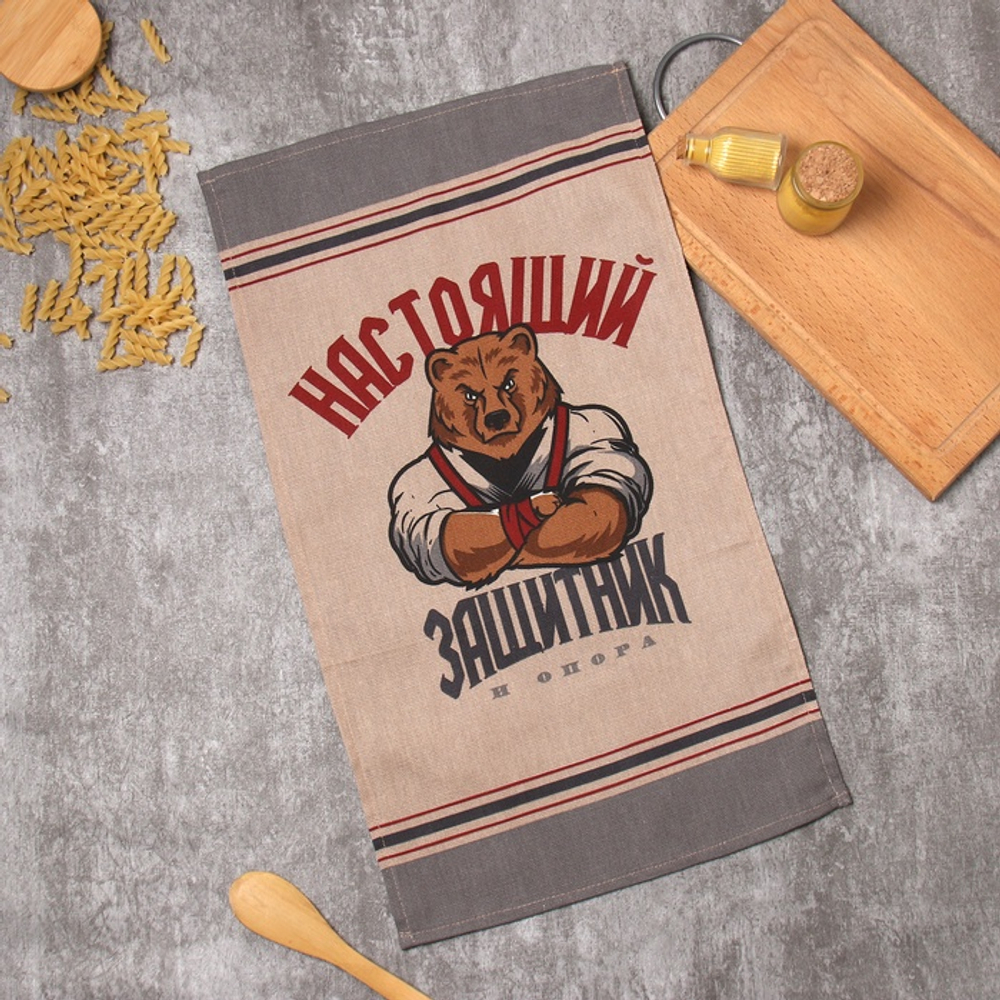 Кухонное полотенце «Доляна. Настоящий защитник», 35×60 см, 100% хлопок, рогожка 160 г/м²