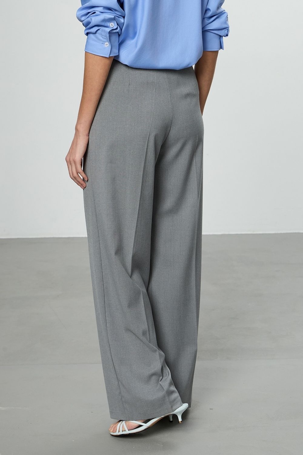 Брюки Палаццо на молнии серые смесовая шерсть