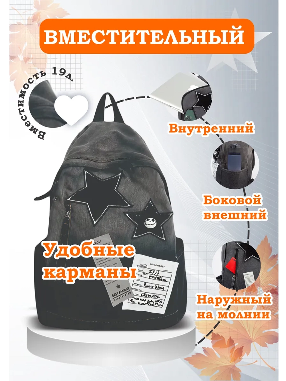 Рюкзак джинсовый школьный молодежный