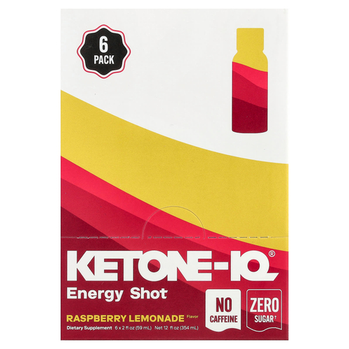 Ketone-IQ, Energy Shot, малиновый лимонад, без кофеина, 6 флаконов по 59 мл (2 жидк. унции)