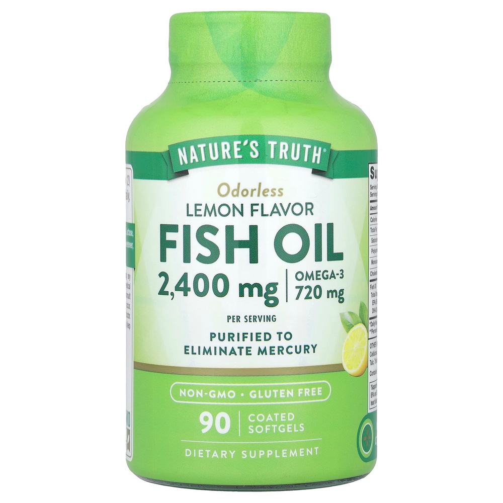 Nature's Truth, рыбий жир, со вкусом лимона, 90 капсул, покрытых оболочкой (1200 мг в 1 капсуле)