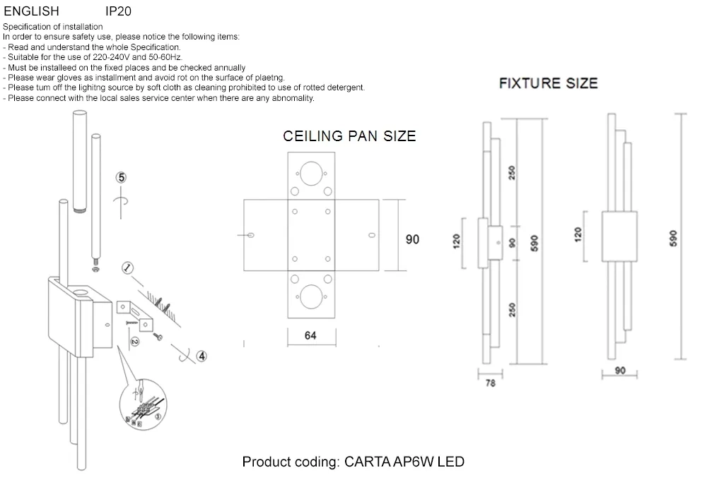 Бра Crystal Lux CARTA AP6W LED WHITE/BRASS