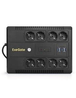 Exegate EX293853RUS ИБП ExeGate NEO NNB-600.LED.AVR.8SH.CH &lt;600VA/360W, LED, AVR, 8*Schuko, 4*USB-порта для зарядки, Black&gt;