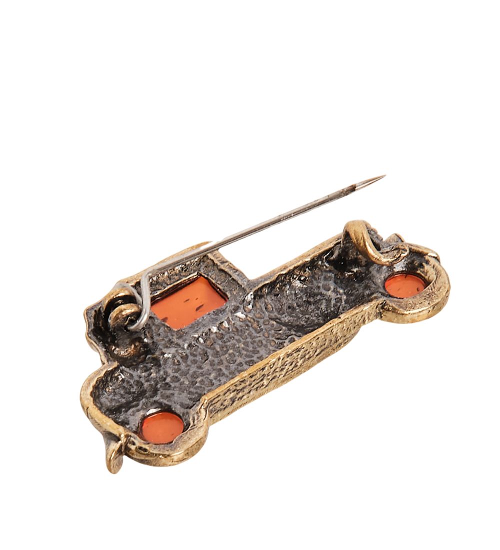 AM-2361 Брошь «Машина-ретро» (латунь, янтарь)