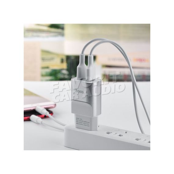СЗУ 2 USB HOCO C47A 2400mA пластик серебряный