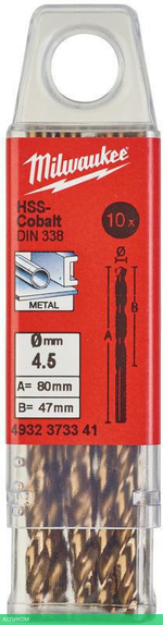 Сверло по металлу Milwaukee HSS-Co 4.5мм 10шт (4932373341)