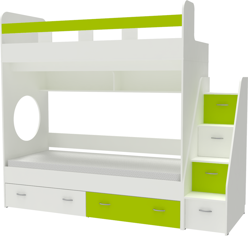 Двухъярусная кровать КарИВи Юниор 1 80x160 Белый  Лайм, Белый