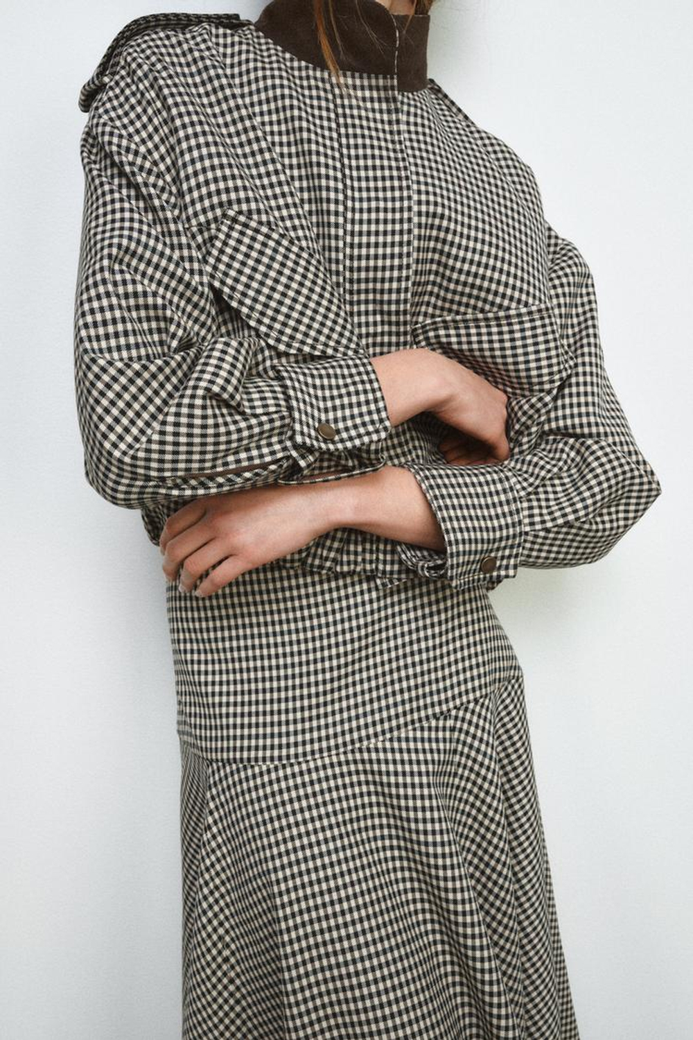 ZARA БОМБЕР В КЛЕТКУ — ZW COLLECTION, КОРИЧНЕВЫЙ