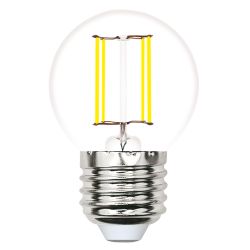 LED-G45-5.5W-3000K-E27-CL-SLF Лампа светодиодная. Форма шар. прозрачная. Теплый белый свет 3000K. ТМ Volpe