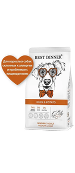 Best Dinner 3кг Adult Medium&Maxi Сухой корм для собак крупных и средних пород Утка с картофелем