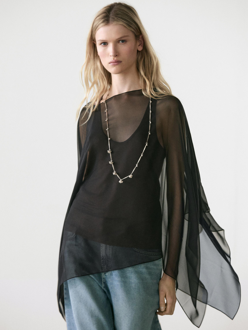 Massimo Dutti Шелковая накидка асимметричного кроя, черный